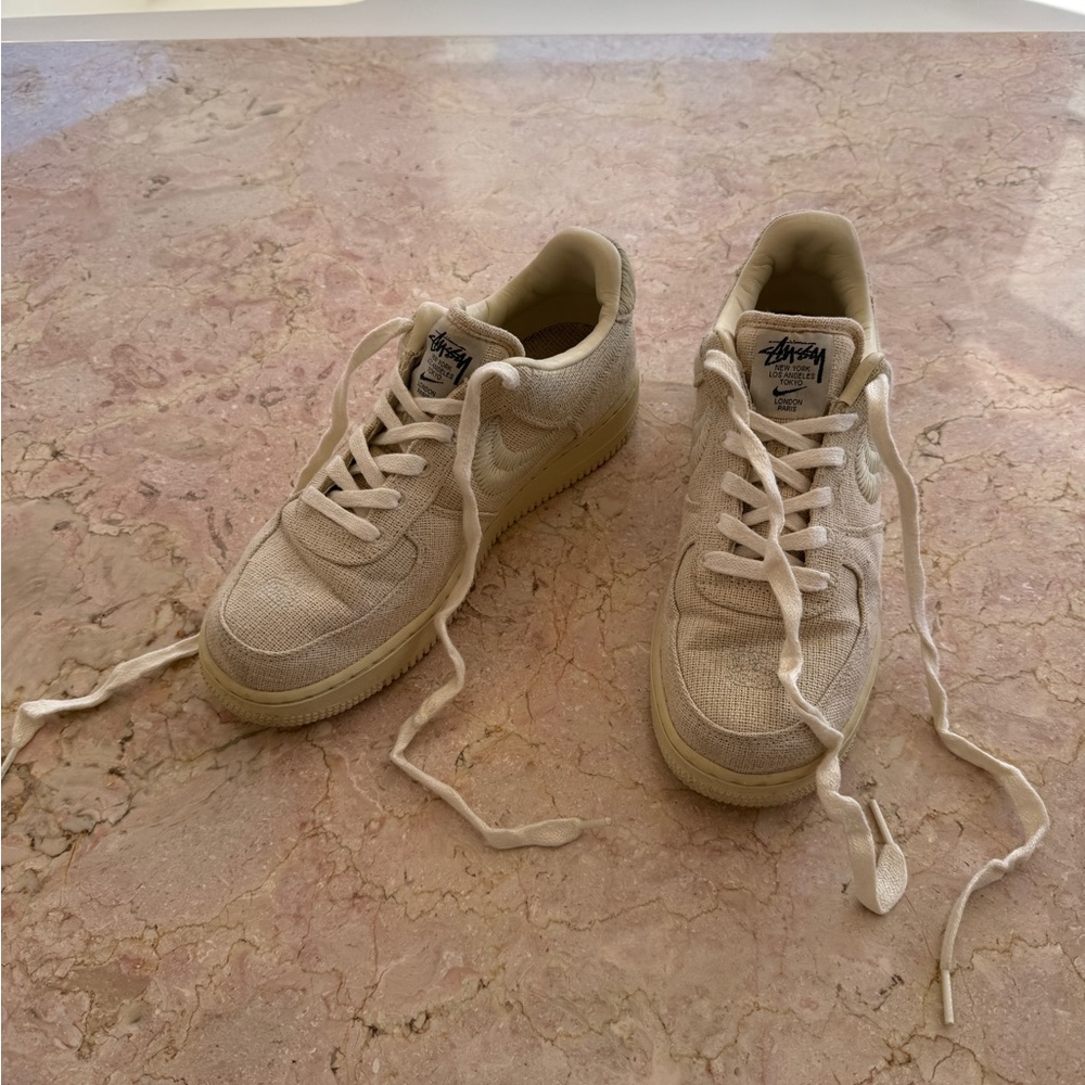 Nike X stussy Air Force 1’s in fossil canvas - worn. Men’s size 7